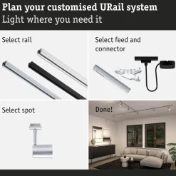 Kiskospotti Paulmann URail Luxe GU10 max. 10W himmennettävä mattamusta