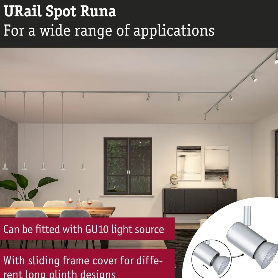 Kiskospotti Paulmann URail Runa GU10 max. 10W himmennettävä mattakromi