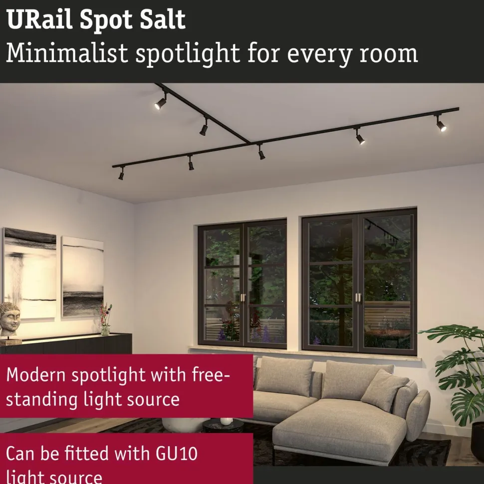 Kiskospotti Paulmann URail Salt GU10 max. 10W himmennettävä mattamusta