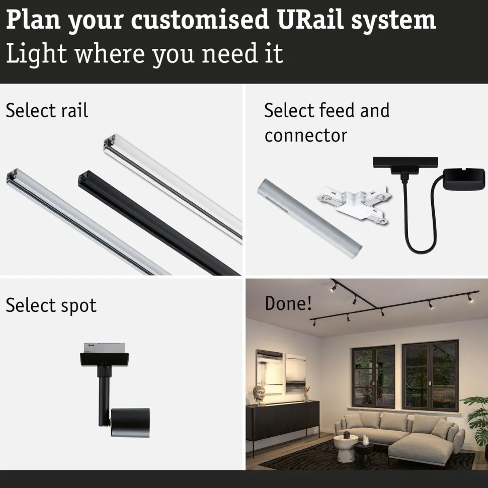 Kiskospotti Paulmann URail Salt GU10 max. 10W himmennettävä mattamusta