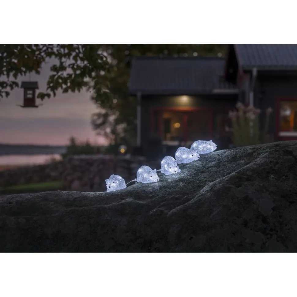 Koristevalosarja Konstsmide Akryylihiiret, 5 hiirtä, 40 x kylmän valkoinen LED