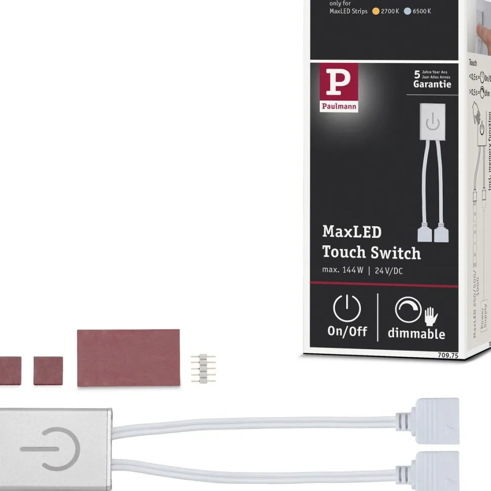 Kosketuskytkin Paulmann MaxLED, DC 24V, max.144W, hopea