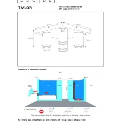 Kylpyhuoneen kattospottivalaisin Lucide Taylor, himmennettävä, 4xGU10 5W 2200K/3000K, IP44, valkoinen