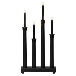Kynttelikkö Konstsmide, 4-osainen, puu, E10, messinkirenkaat, 59 cm, musta