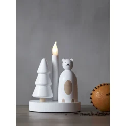Kynttelikkö Star Trading Christmas Joy Polar Bear, 33x9x22cm, valkoinen