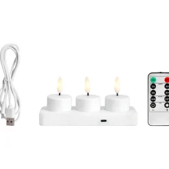 Ladattava LED-tuikkukynttilä Markslöjd Tea 3kpl kaukosäädin USB-C valkoinen