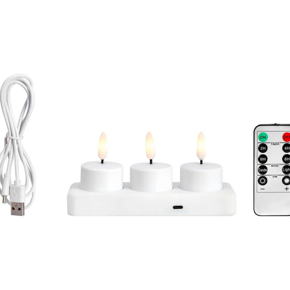 Ladattava LED-tuikkukynttilä Markslöjd Tea 3kpl kaukosäädin USB-C valkoinen