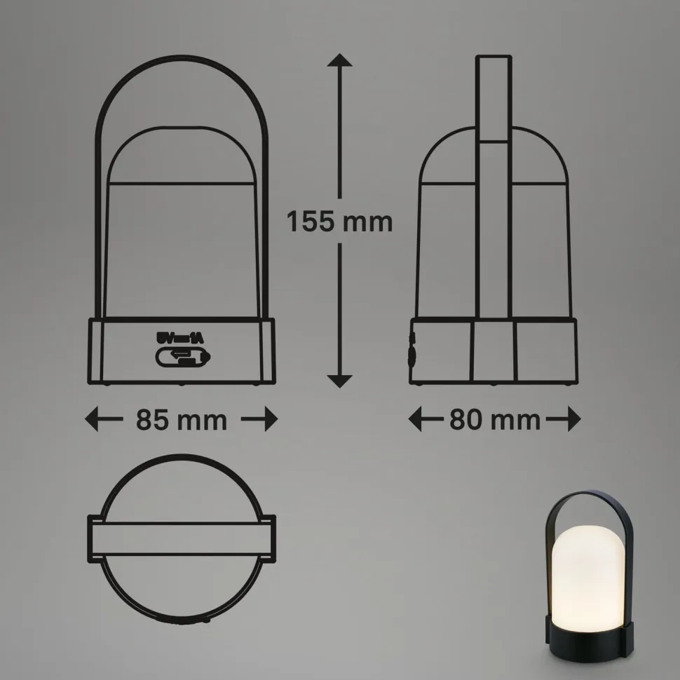 Ladattava pöytävalaisin Heat retkivalo LED himmentimellä 15.5cm musta