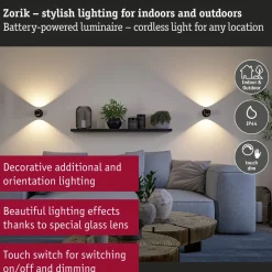 Ladattava seinävalaisin Paulmann Zorik LED IP44 100mm 2700K 2x1.1W, himmennettävä
