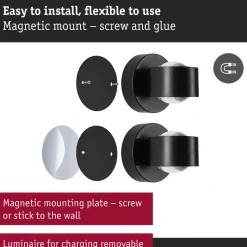 Ladattava seinävalaisin Paulmann Zorik LED IP44 100mm 2700K 2x1.1W, himmennettävä