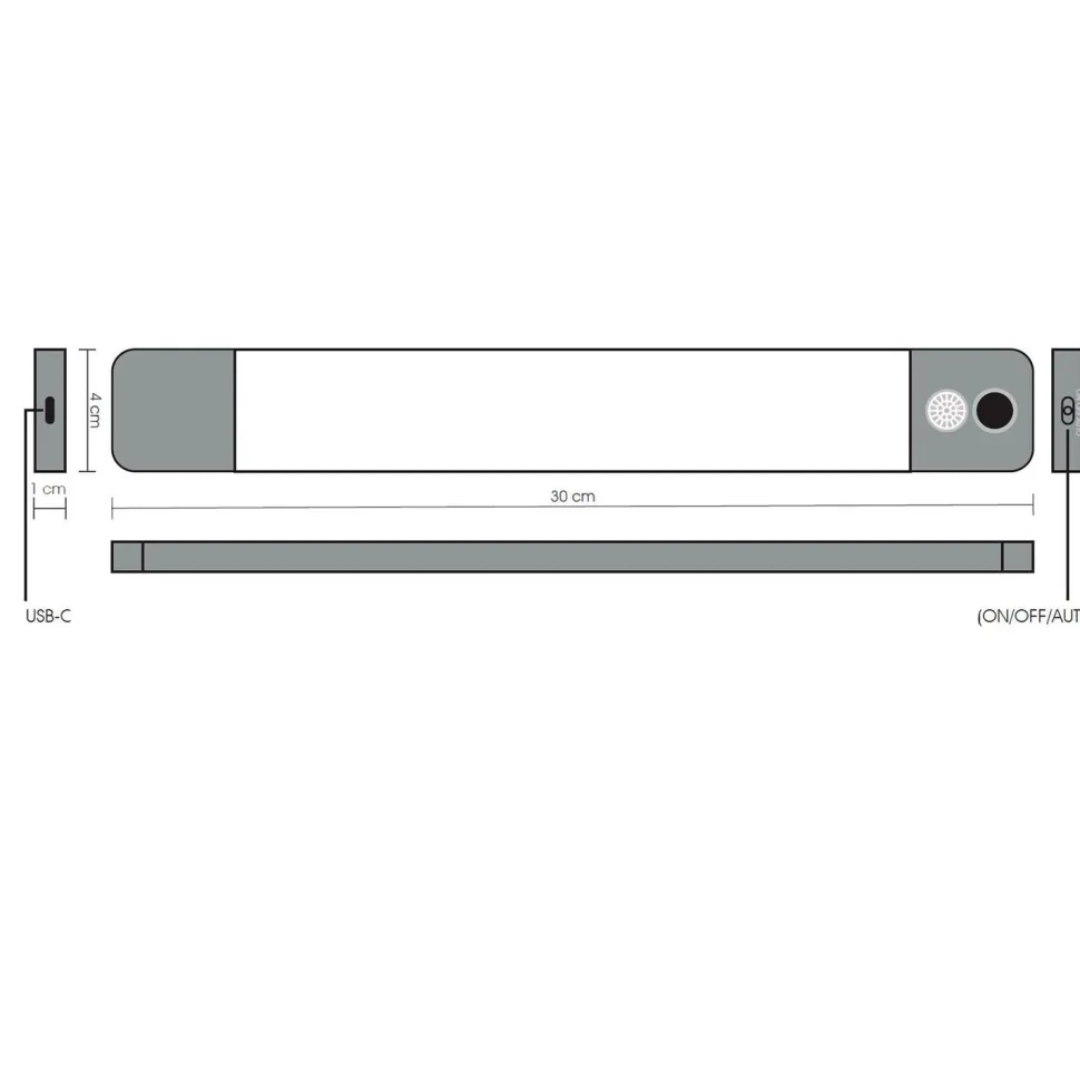 Ladattava valaisin Savo Moli sensorilla 300x40mm 2.5W 4000K magneettikiinnitys alumiini