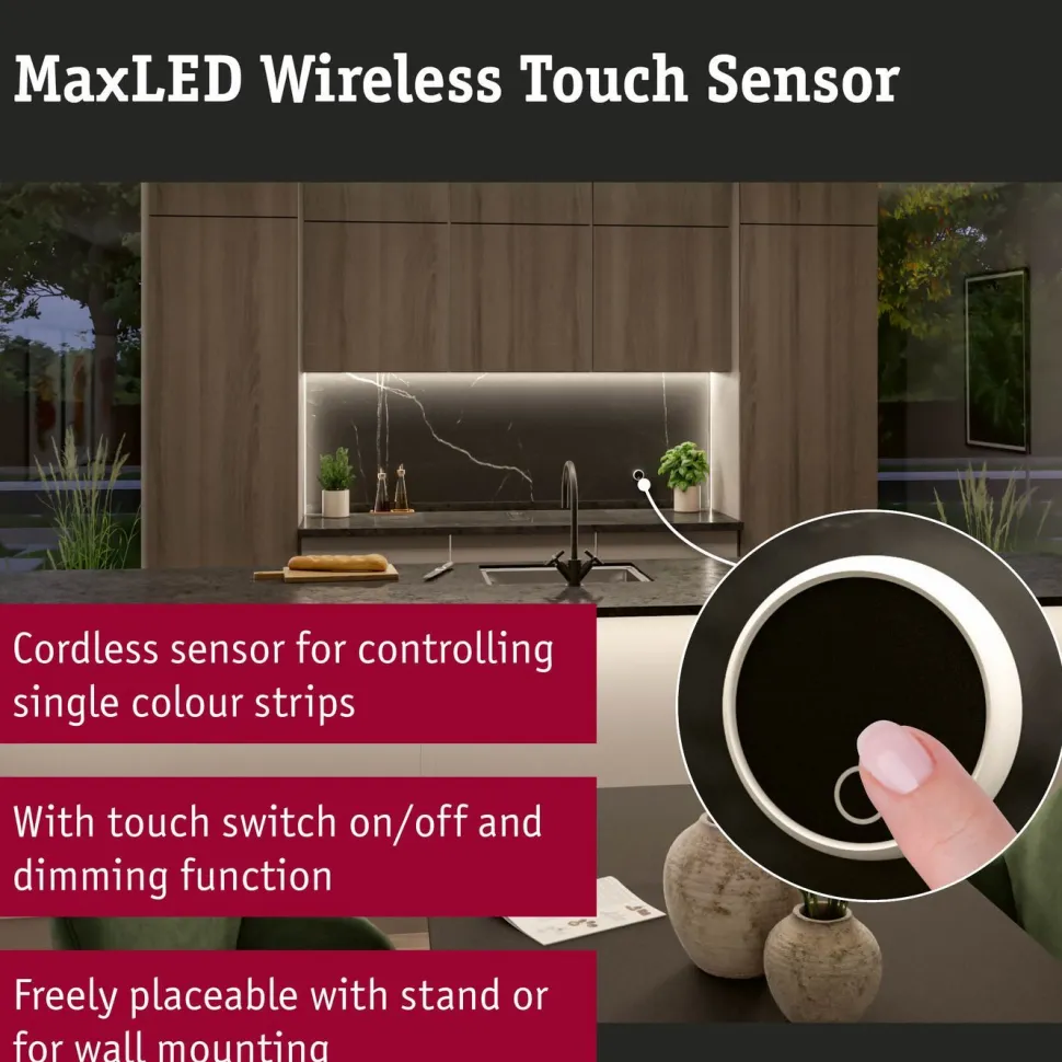 Langaton kosketusohjain- ja liiketunnistinsetti Paulmann MaxLED Wireless Touch himmennettävä valkoinen/musta