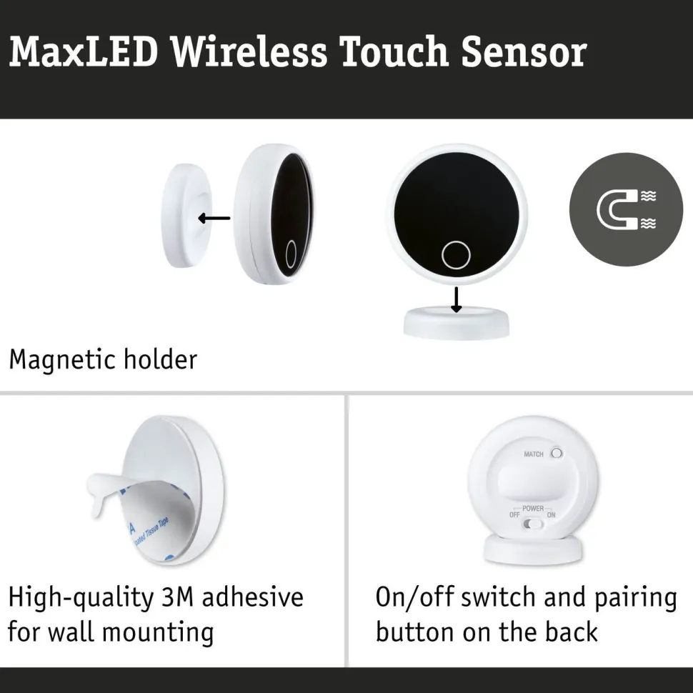 Langaton kosketusohjain- ja liiketunnistinsetti Paulmann MaxLED Wireless Touch himmennettävä valkoinen/musta