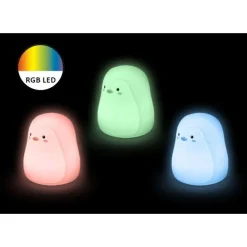 Lasten LED-yövalaisin Rabalux Baloo 16cm pingviini valkoinen RGB