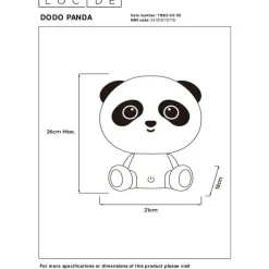 Lasten yöpöytävalaisin Lucide Dodo Panda, 1x3W, 3 StepDim, musta/valkoinen