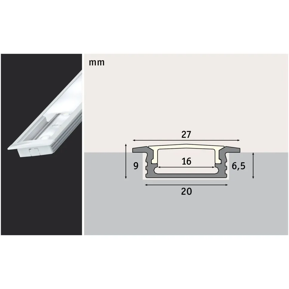 Lattiaprofiili LED-nauhalle Paulmann, 2m, alumiini