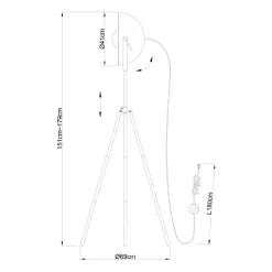 Lattiavalaisin Globo Lenn Ø69x179cm 60W musta