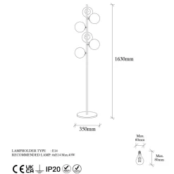 Lattiavalaisin Linento Lighting Fazli 163 cm 6-osainen kulta/kirkas