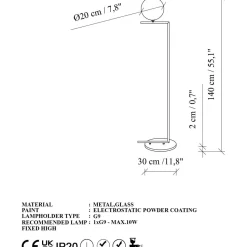 Lattiavalaisin Linento Lighting Luminar, 37x30x140cm, musta