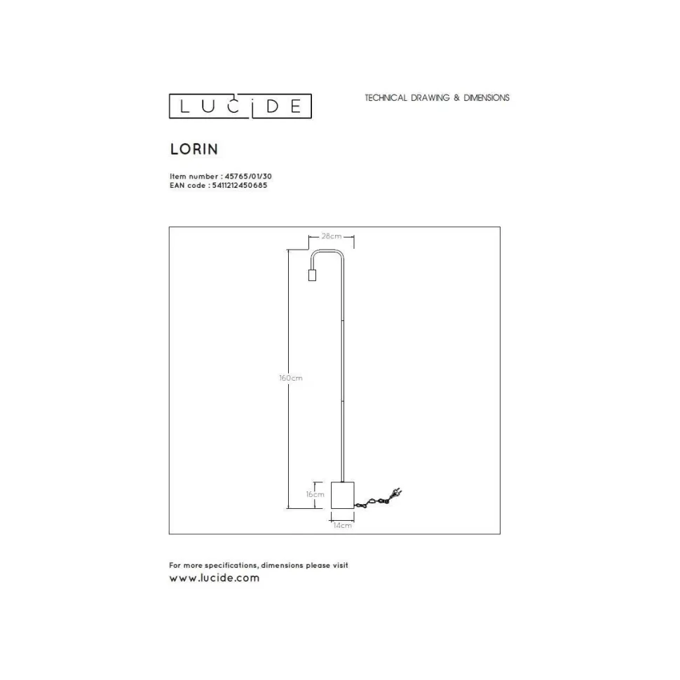 Lattiavalaisin Lucide Lorin 14x28x160cm 40W musta