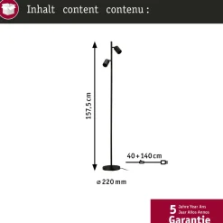 Lattiavalaisin Paulmann Lirena 157.5 cm max. 2x7W, mattamusta