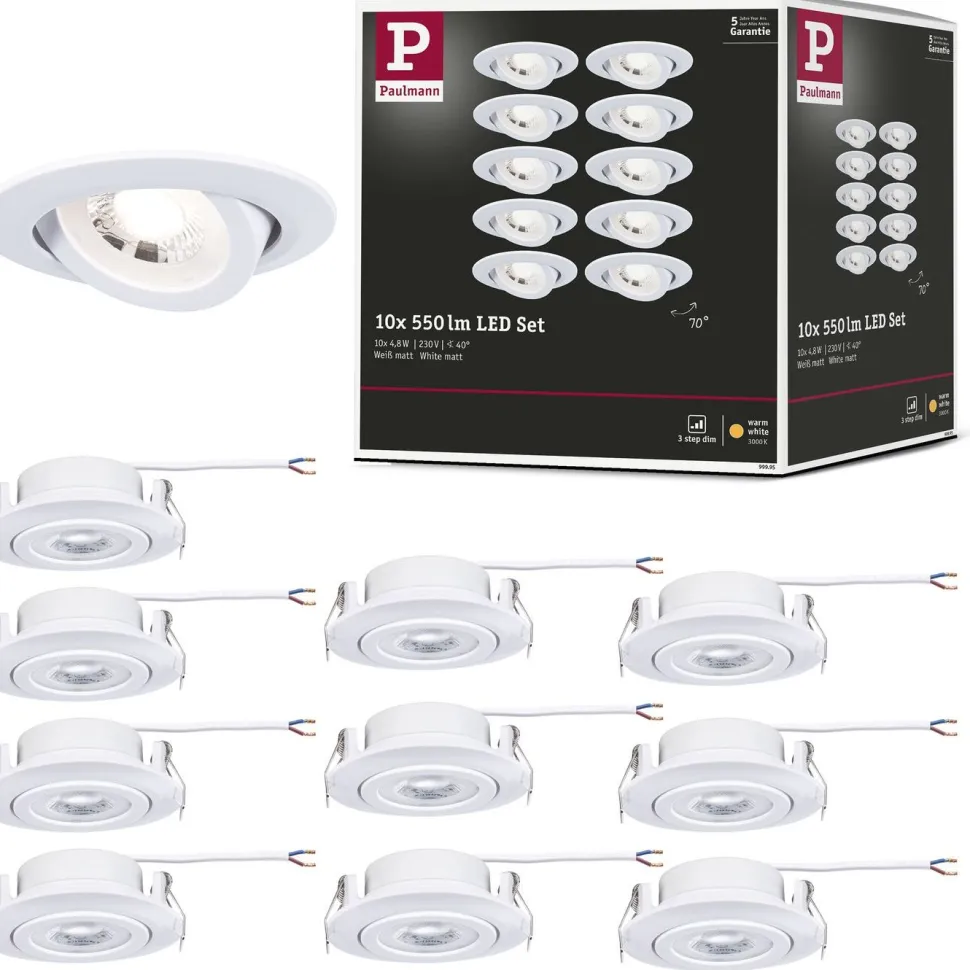 LED-alasvalo Paulmann Ø82mm kääntyvä 70° 4.8W 10x450lm himmennettävä 3000K valkoinen, 10kpl/pkt