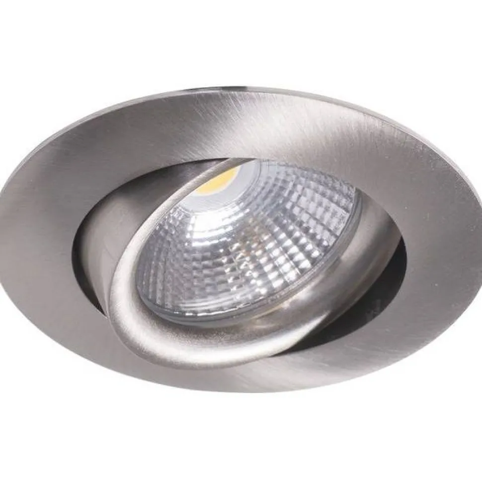 LED-alasvalo Airam Compact Ø80x39 mm IP44 5W/840 himmennettävä suunnattava satiini nikkeli