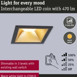LED-alasvalo Paulmann Cole IP44 88x88mm 6W 470lm himmennettävä