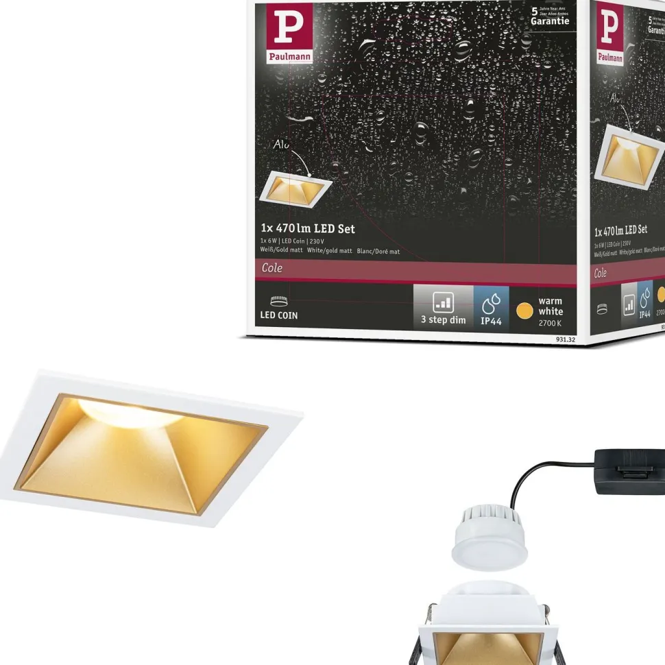 LED-alasvalo Paulmann Cole IP44 88x88mm 6W 470lm himmennettävä