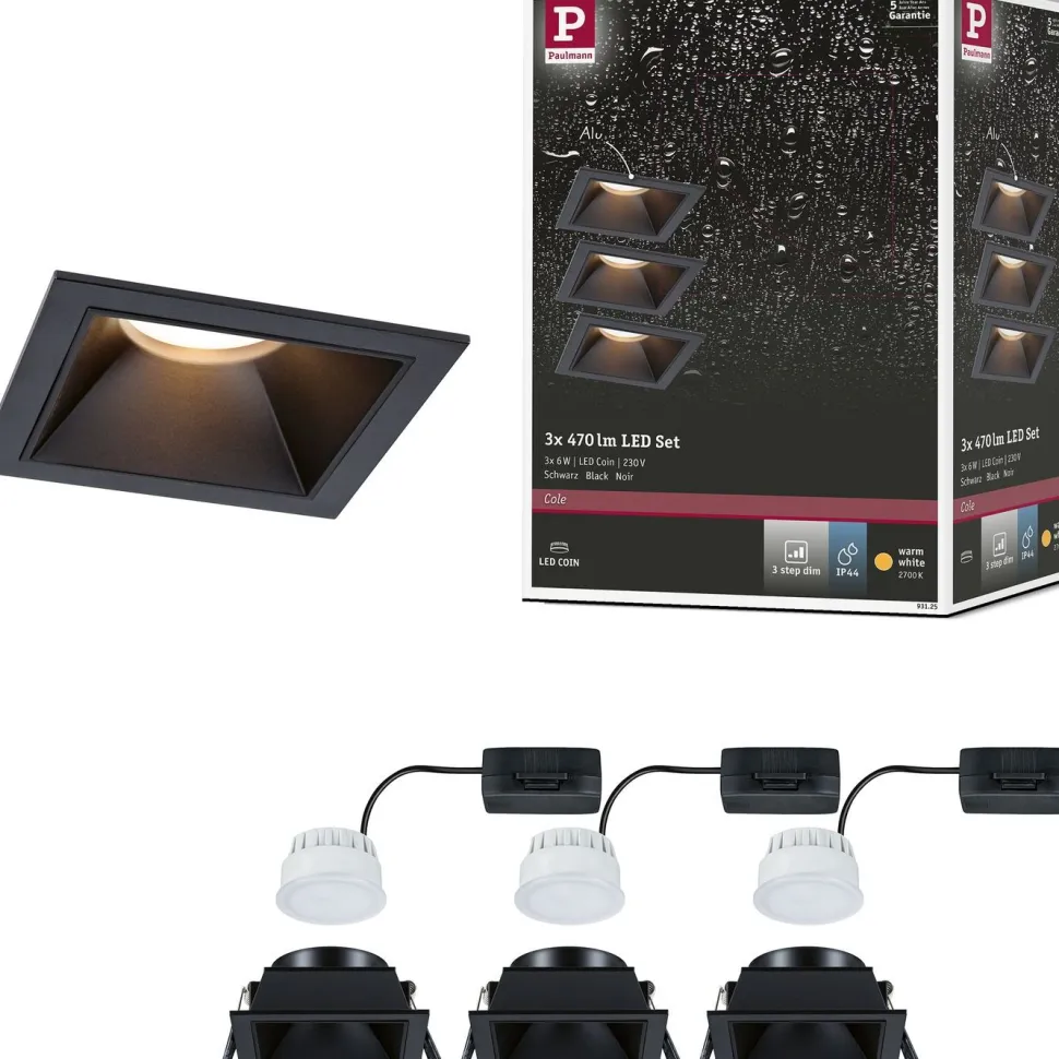 LED-alasvalo Paulmann Cole IP44 88x88mm 6W 470lm himmennettävä