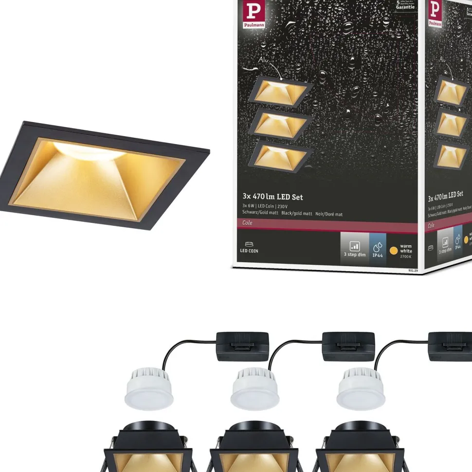 LED-alasvalo Paulmann Cole IP44 88x88mm 6W 470lm himmennettävä