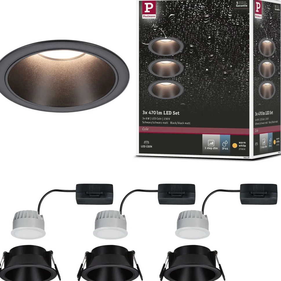 LED-alasvalo Paulmann Cole Ø88mm IP44 6W 470lm himmennettävä 2700K