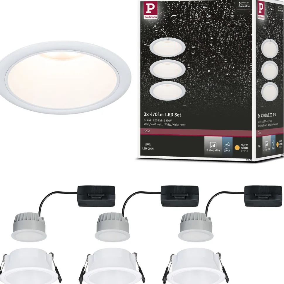 LED-alasvalo Paulmann Cole Ø88mm IP44 6W 470lm himmennettävä 2700K