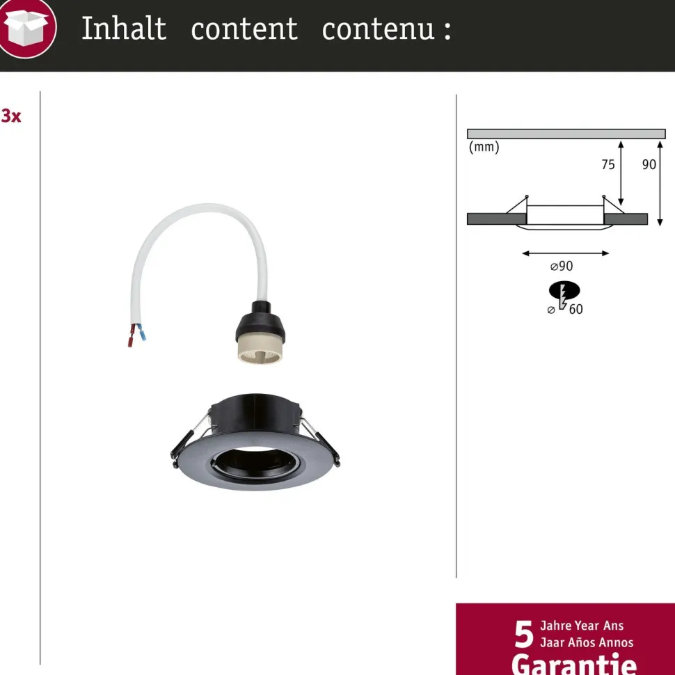 LED-alasvalo Paulmann Ø90mm GU10 max. 10W upotettava musta, 3kpl/pkt