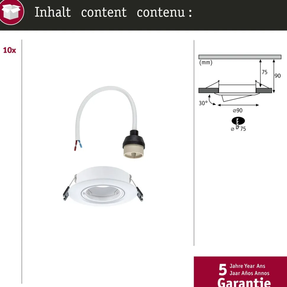 LED-alasvalo Paulmann Ø90mm kääntyvä 30° GU10 max. 10W upotettava, eri vaihtoehtoja