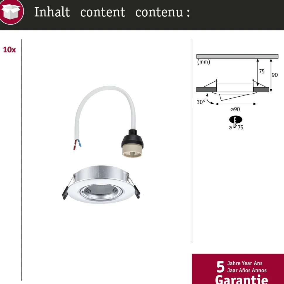 LED-alasvalo Paulmann Ø90mm kääntyvä 30° GU10 max. 10W upotettava, eri vaihtoehtoja