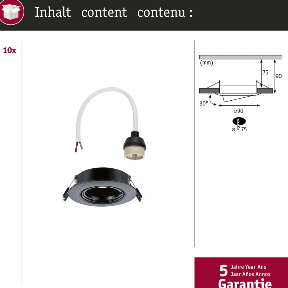 LED-alasvalo Paulmann Ø90mm kääntyvä 30° GU10 max. 10W upotettava, eri vaihtoehtoja