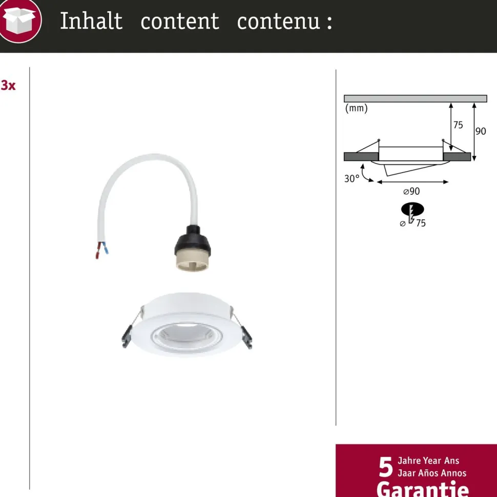 LED-alasvalo Paulmann Ø90mm kääntyvä 30° GU10 max. 10W upotettava, eri vaihtoehtoja