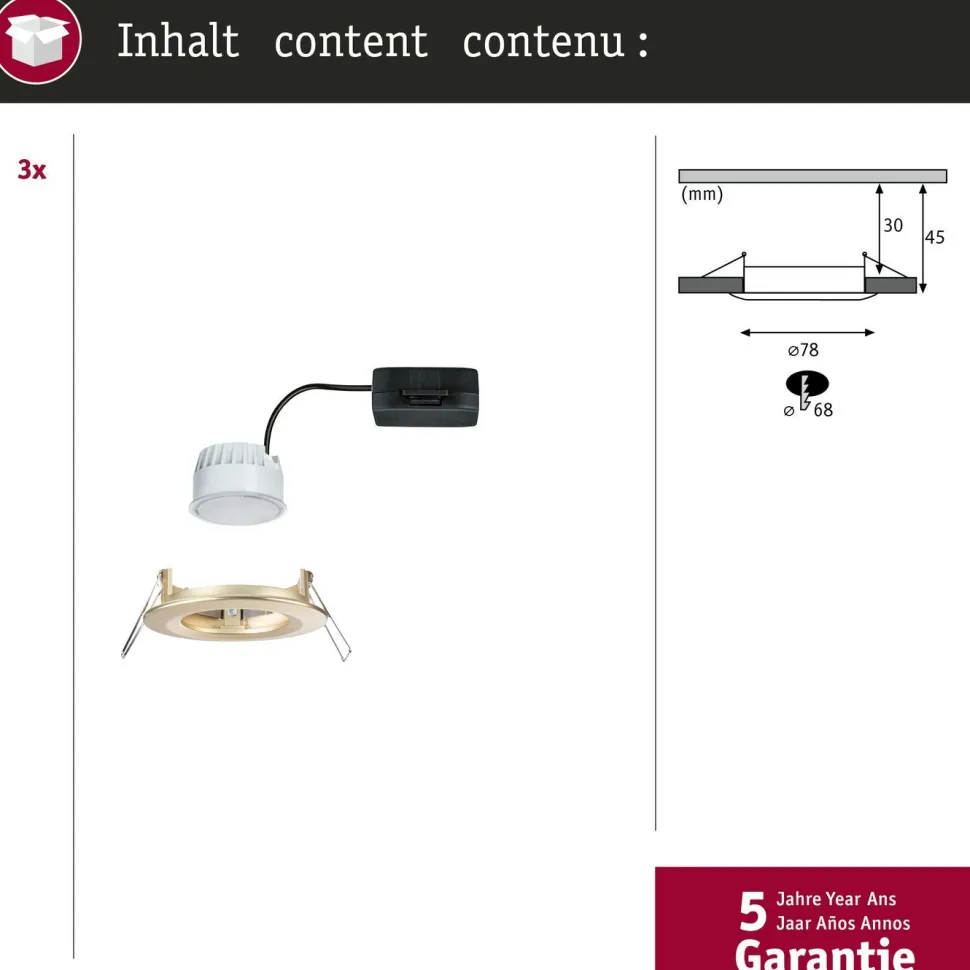 LED-alasvalo Paulmann Nova Coin Basic IP44 Ø78mm 6W 470lm 2700K upotettava mattakulta 3kpl/pkt