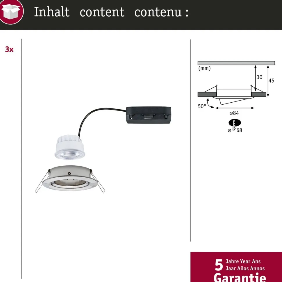 LED-alasvalo Paulmann Nova Coin Ø84mm 50° 2.8W 505lm 4000K upotettava