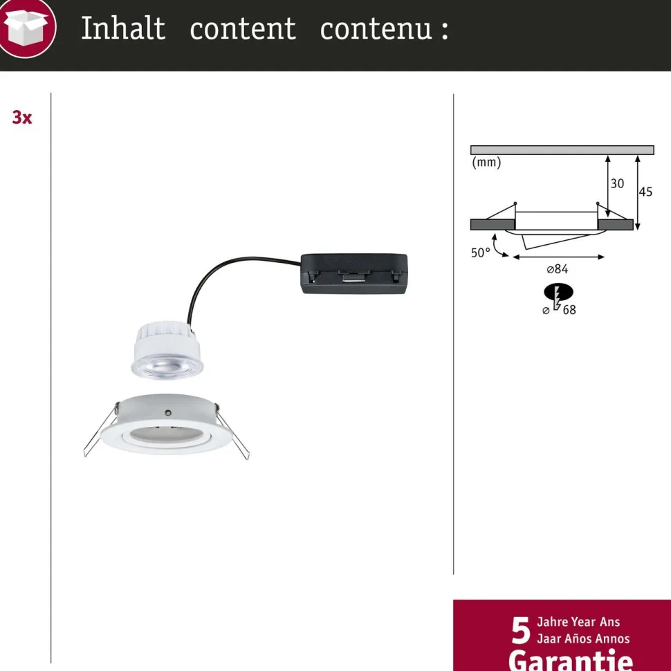 LED-alasvalo Paulmann Nova Coin Ø84mm 50° 2.8W 505lm 4000K upotettava