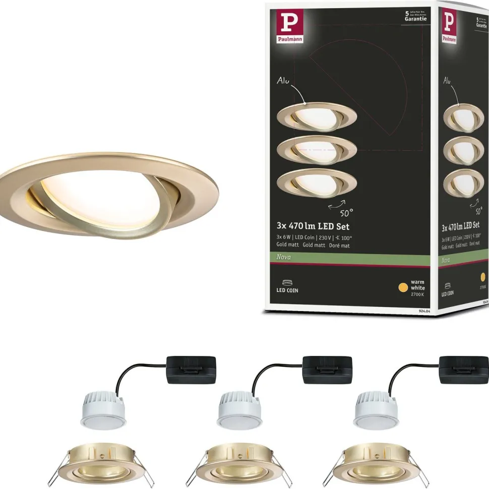LED-alasvalo Paulmann Nova Coin Ø84mm 50° 6W 470lm 2700K upotettava mattakulta 3kpl/pkt