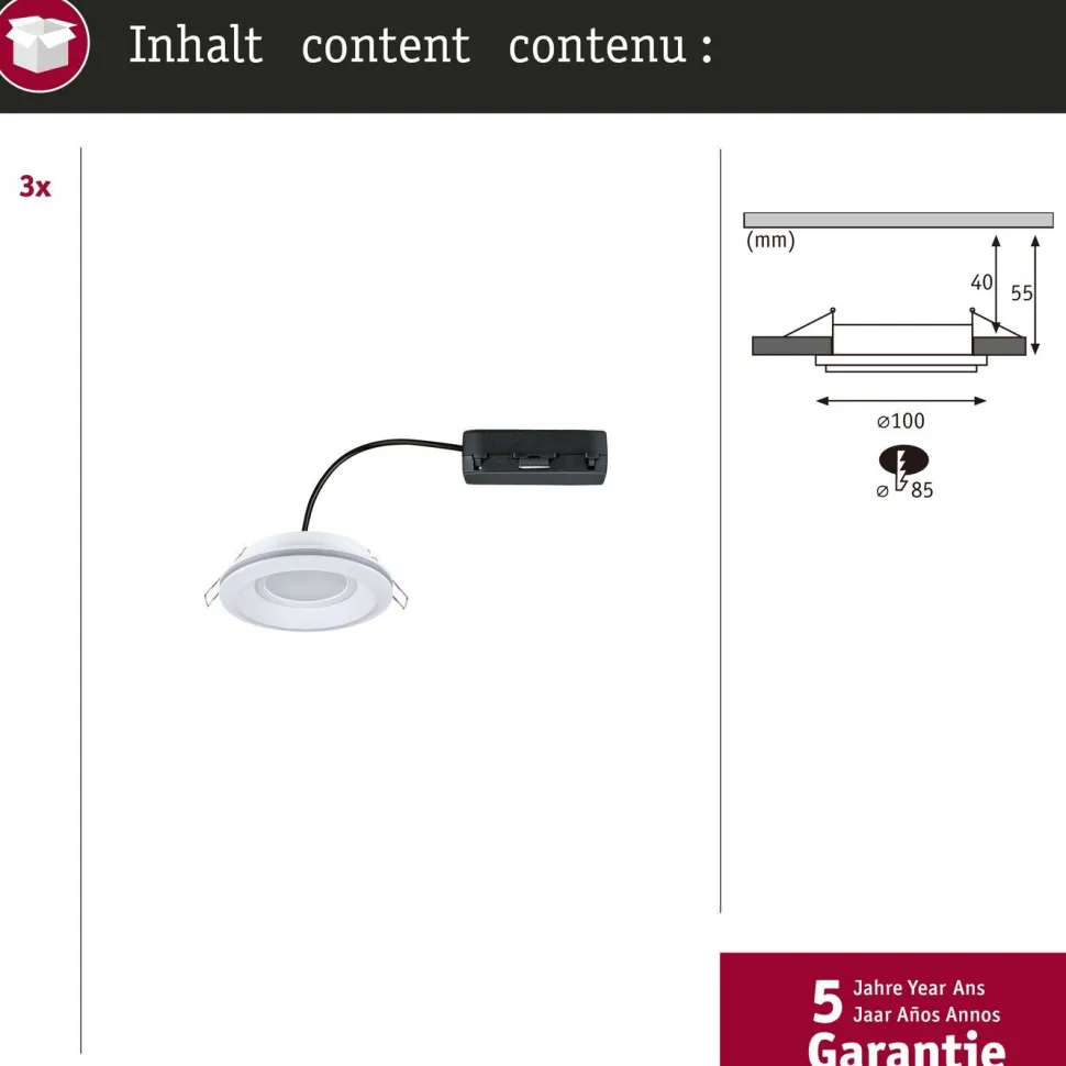 LED-alasvalo Paulmann Sormus IP65 Ø100mm 4.8/1.5W 560lm/180lm 3000K upotettava