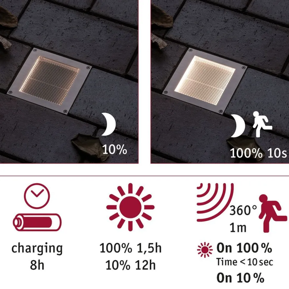 LED-Aurinkokennomaavalaisin Paulmann Solar Aron upotettava liiketunnistin