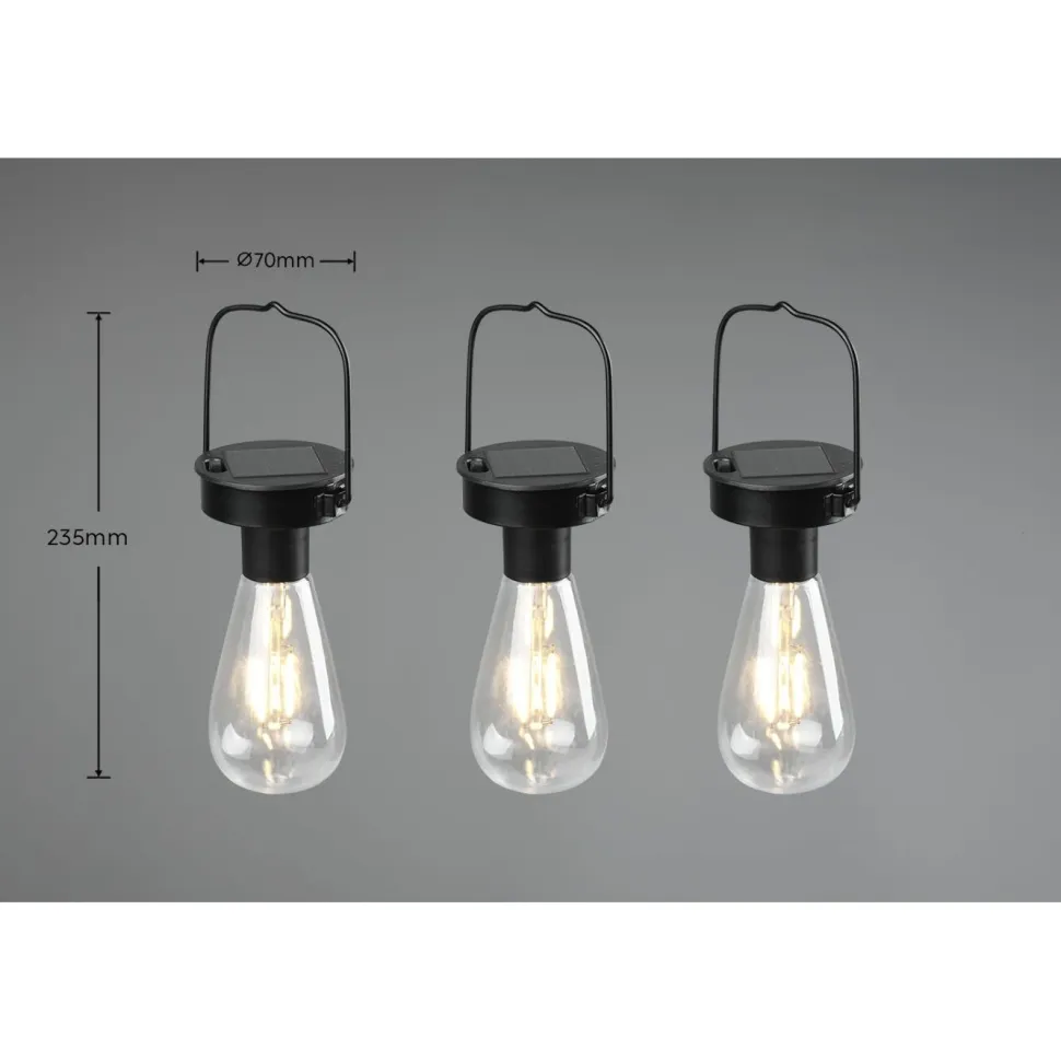 LED-aurinkokennovalaisin Trio Campus 3 kpl mattamusta hämärätunnistin