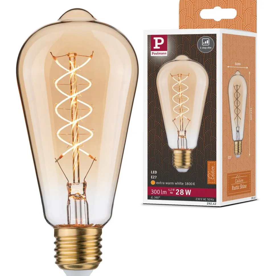 LED-filamenttilamppu Paulmann Rustic Shine Corn, S-muoto, 230V, 300lm, 4.2W, 1800K, himmennettä, kulta