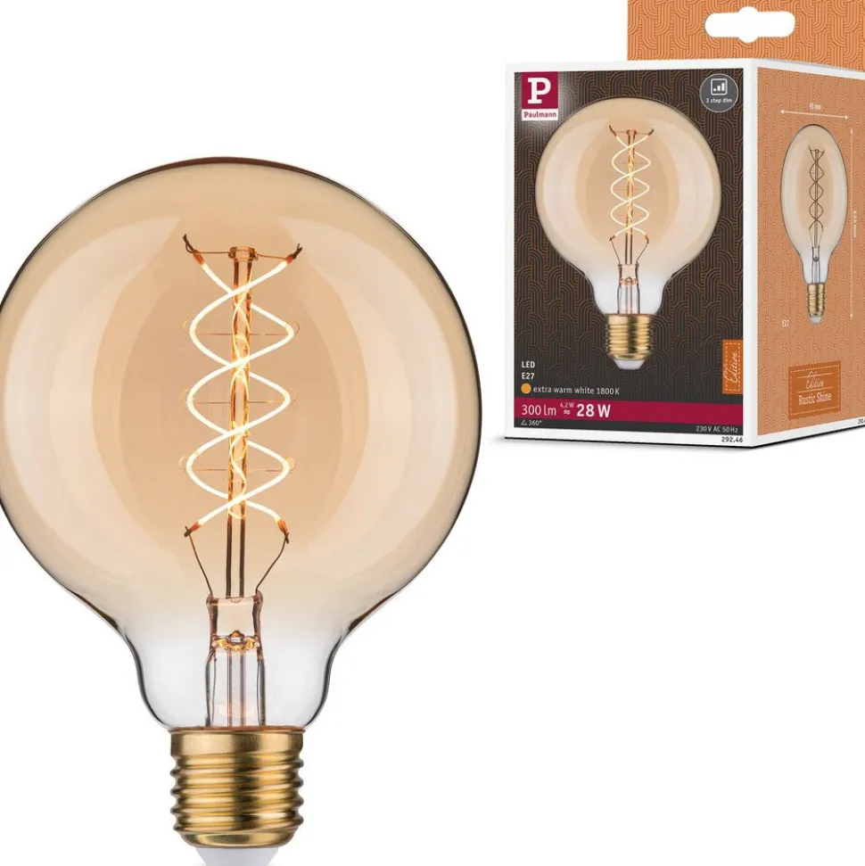 LED-filamenttilamppu Paulmann Rustic Shine Globe, S-muoto, 230V, 300lm, 4,2W, 1800K, himmennettä, kulta