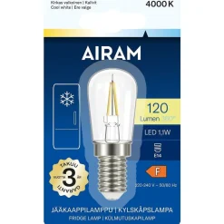LED-jääkaappilamppu Airam, 1.1W, E14, 120lm, 4000K, kirkas filamentti