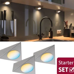 LED-kalustevalaisin Paulmann Clever Connect Trigo, 3kpl, säädettävä värilämpötila, harjattu nikkeli