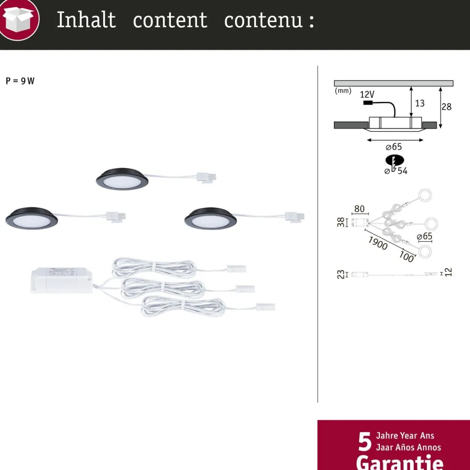 LED-kalustevalaisin Paulmann Ø65mm 3000K upotettava 2.5W 180lm kromi, 3kpl/pkt